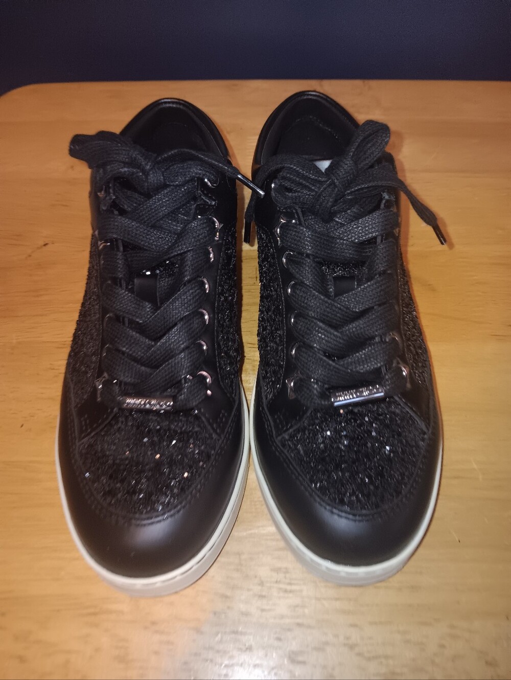 Jimmy Choo Black Glitter Low-Top Sneakers Size 35